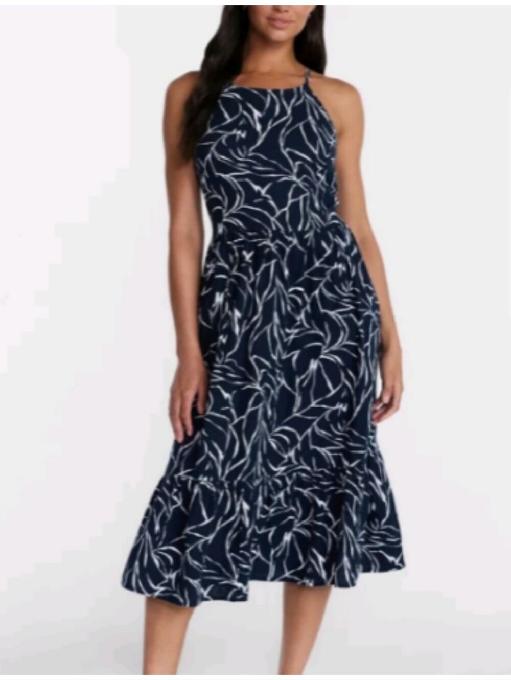 Time & Tru Tie Back Linen Halter Maxi Dress with Pockets